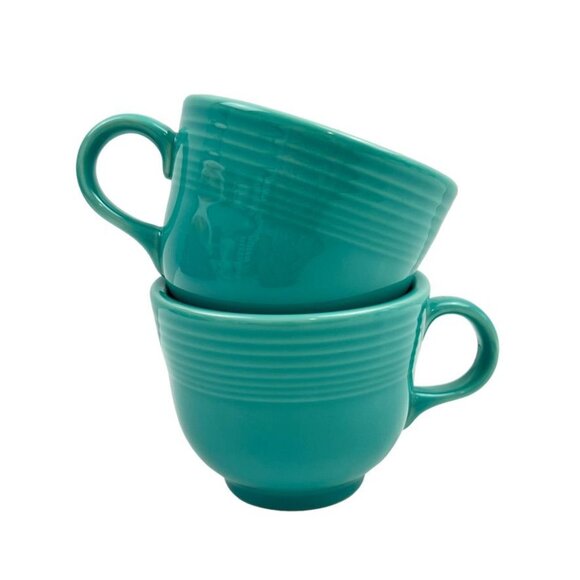 Fiesta HLC Homer Laughlin Set of 2 Coffee Teacup Mugs Turquoise Made in USA - Picture 4 of 15